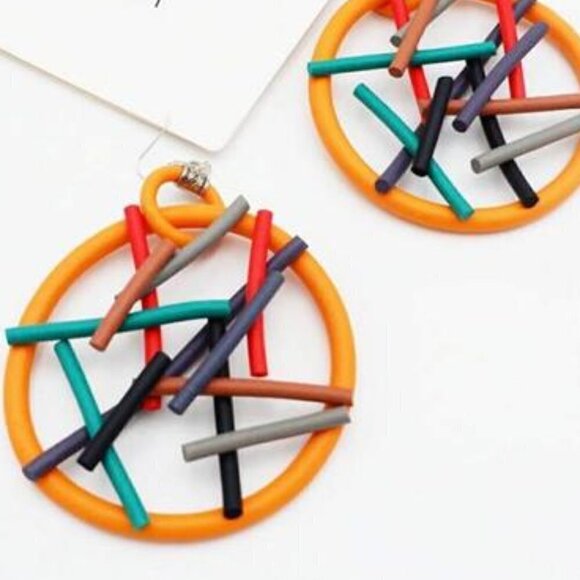 SPRINKLE and Funk Rubber Stick & Round Decor Hoop Drop Women's Earrings - Picture 1 of 4